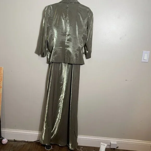 Alex Evenings Green Beaded Sequin Size 8 Jacketed Dress 2 Pc Sleeveless V neck - Picture 5 of 13